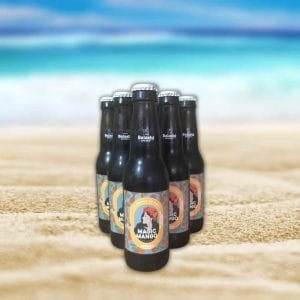 Verras met een six-pack mango bier op Aruba